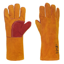 краги спилковые с подкладкой желтый красный  арт 1476