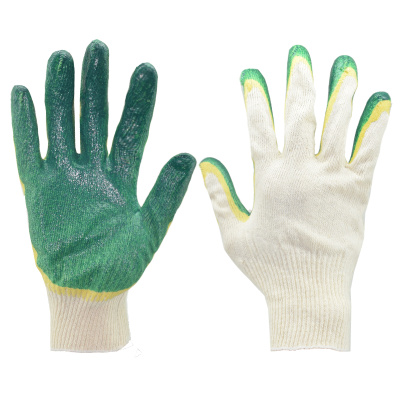 Перчатки трик. с двойным латексом в сорт, зеленые