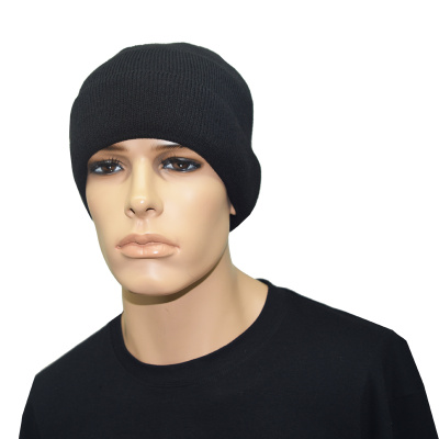Шапка вязаная п ш двойная на флисе, черная Вест2